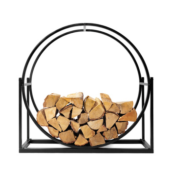Stojak na drewno kominkowe okrągły 1x1x0,3 m metalowy czarny