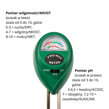 Miernik pH i wilgotności gleby tester podłoża 2w1 NIEZBĘDNIK OGRODNIKA