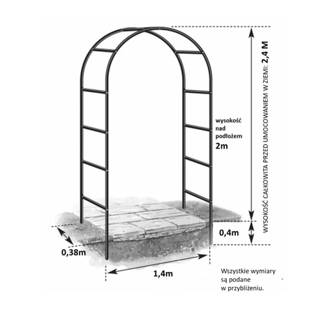 Pergola ogrodowa metalowa łuk CLASSIC 240x140x37 cm czarna