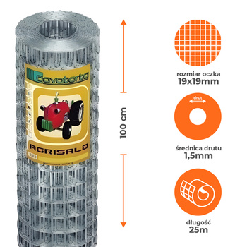 Siatka metalowa zgrzewana Agrisald CAVATORTA rolka 1x25m, oczko 19x19mm, drut 1,5mm