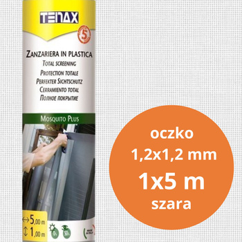 Siatka ochronna moskitiera przeciw komarom i owadom latającym 1x5m Mosquito Plus szara TENAX