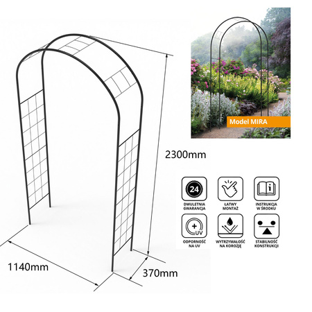 Pergola ogrodowa metalowa łuk MIRA 230x114x37cm czarna