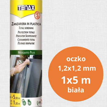 Siatka ochronna moskitiera przeciw komarom i owadom latającym 1x5m Mosquito Plus biała TENAX