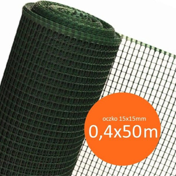 Siatka ochronna ogrodzeniowa plastikowa Kwadra Light 0,4x50m oczko 15x15mm zielona