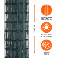 Siatka ogrodzeniowa zgrzewana powlekana PVC 1,2x25m zielona oczko 100x75mm