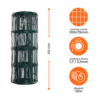 Siatka ogrodzeniowa zgrzewana powlekana PVC 0,4x10m zielona oczko 100x75mm