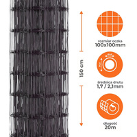 Siatka ogrodzeniowa zgrzewana powlekana PVC 1,5x20m antracyt oczko 100x100mm