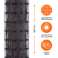 Siatka ogrodzeniowa zgrzewana powlekana PVC 1x25m antracyt oczko 100x75mm