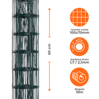 Siatka ogrodzeniowa zgrzewana powlekana PVC 0,6x10m zielona oczko 100x75mm