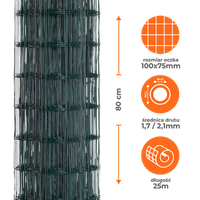 Siatka ogrodzeniowa zgrzewana powlekana PVC 0,8x25m zielona oczko 100x75mm